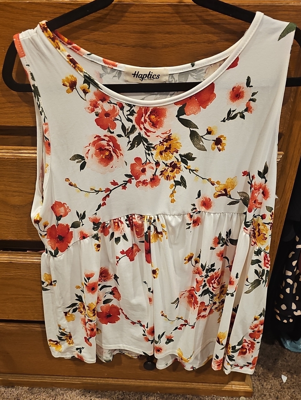 Haptics White Floral Sleeveless Tank with Orange & Yellow Blooms